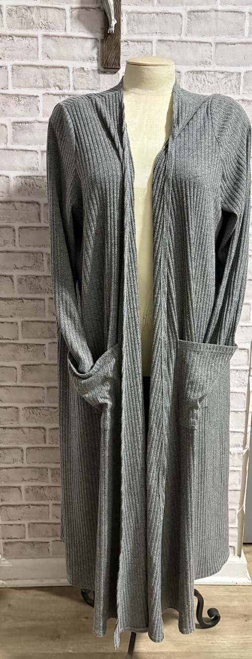 LuLaRoe Gray Ribbed Long Open Cardigan with Hood Size XL